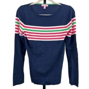 Lilly Pulitzer Sweater Women's Size Medium Navy Pink Green Striped Crew Neck
